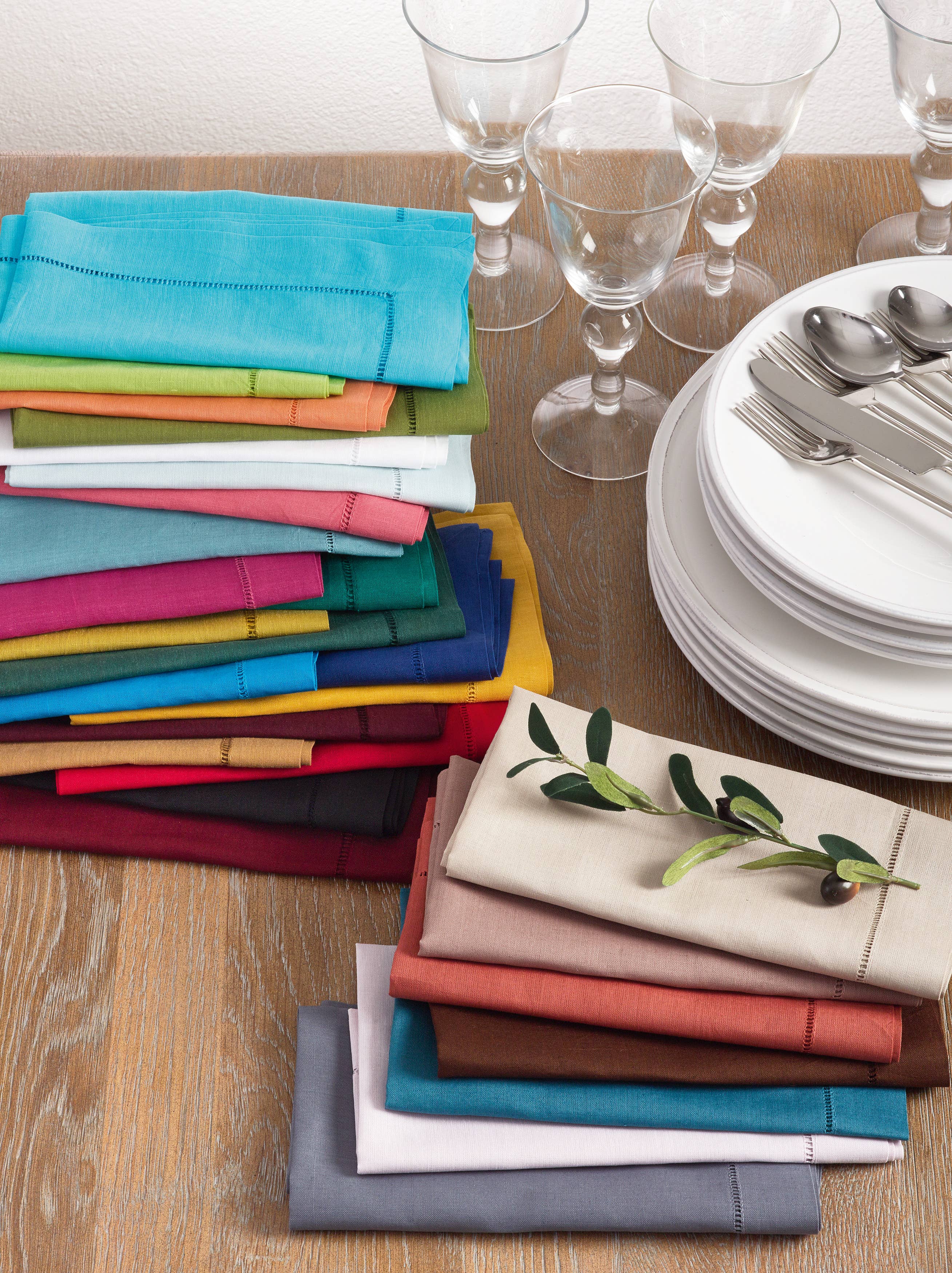 Black Hemstitched Cocktail Napkin Set of 6