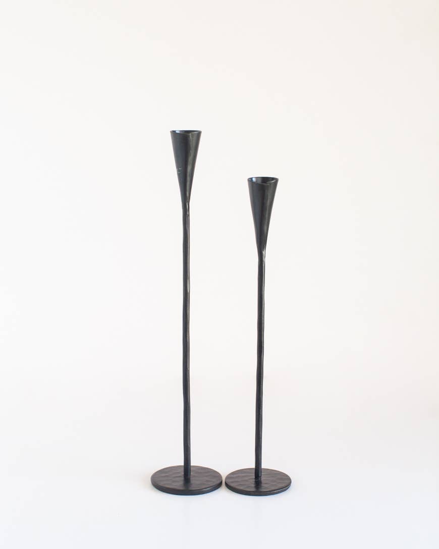 Set of 2 Candle Holder Foraged Iron - Black
