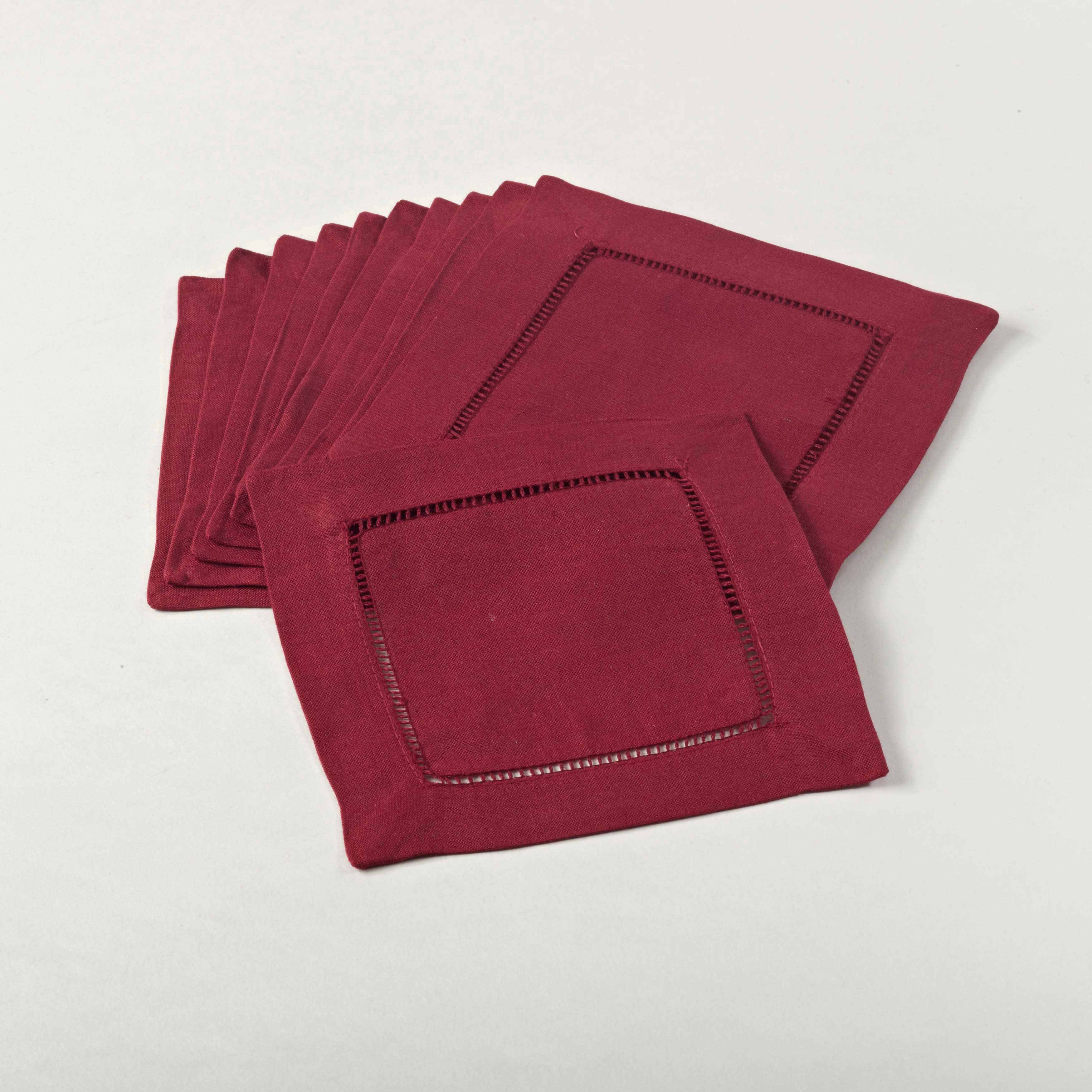 Black Hemstitched Cocktail Napkin Set of 6