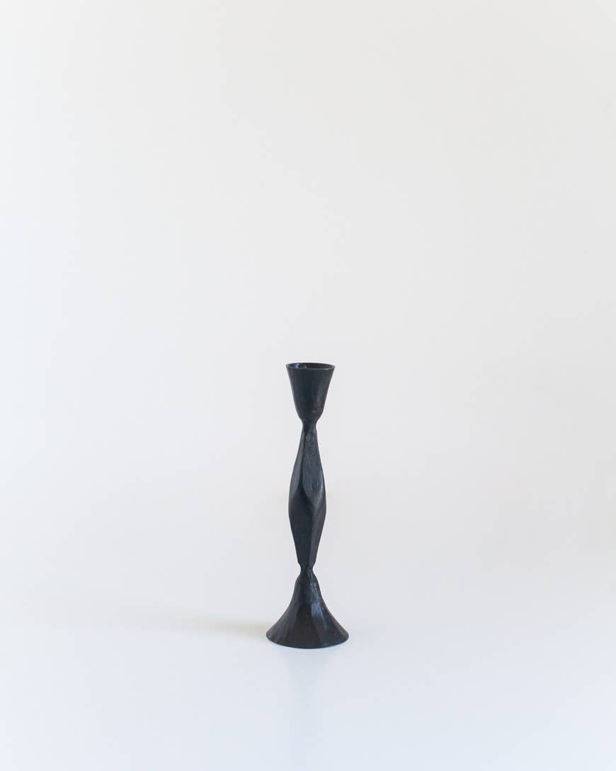 High Diamond Hand-Forged Iron Candle Stand: Brass Finish