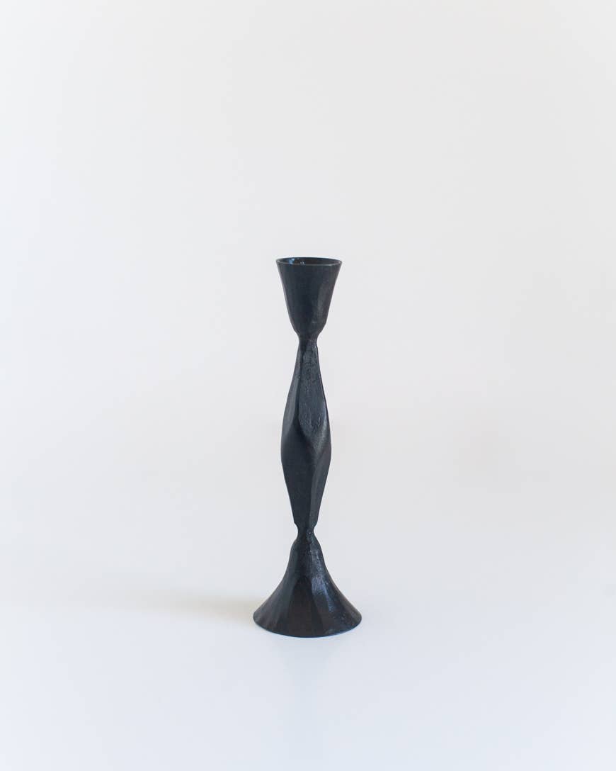 High Diamond Hand-Forged Iron Candle Stand: Brass Finish