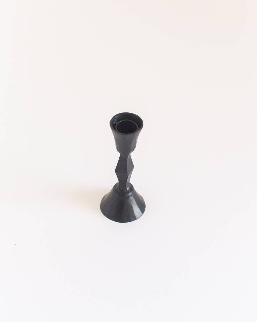 Low Diamond Hand-Forged Iron Candle Stand: Brass Finish