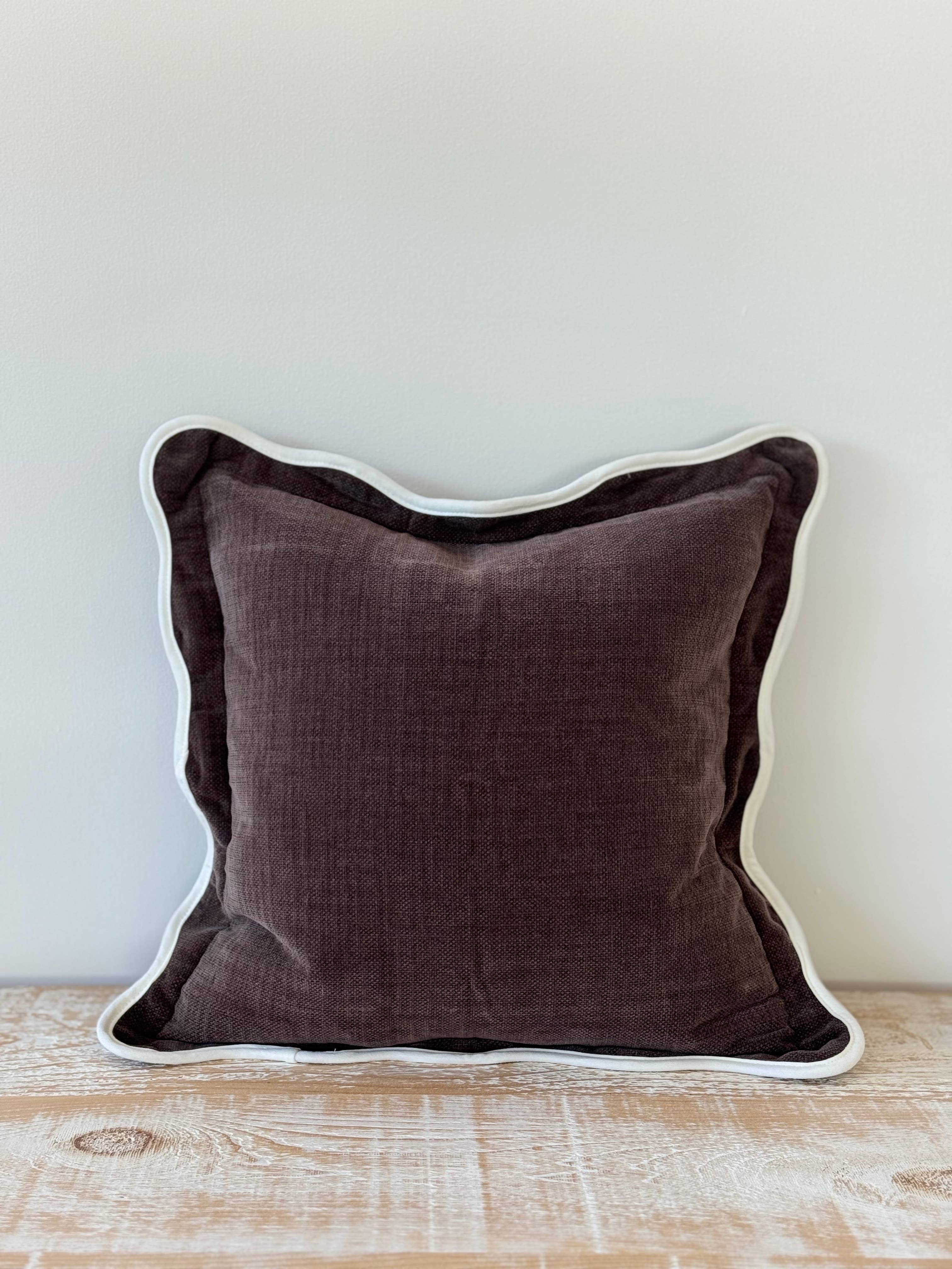 Brown Scalloped Edge Pillow Cover - 18x18