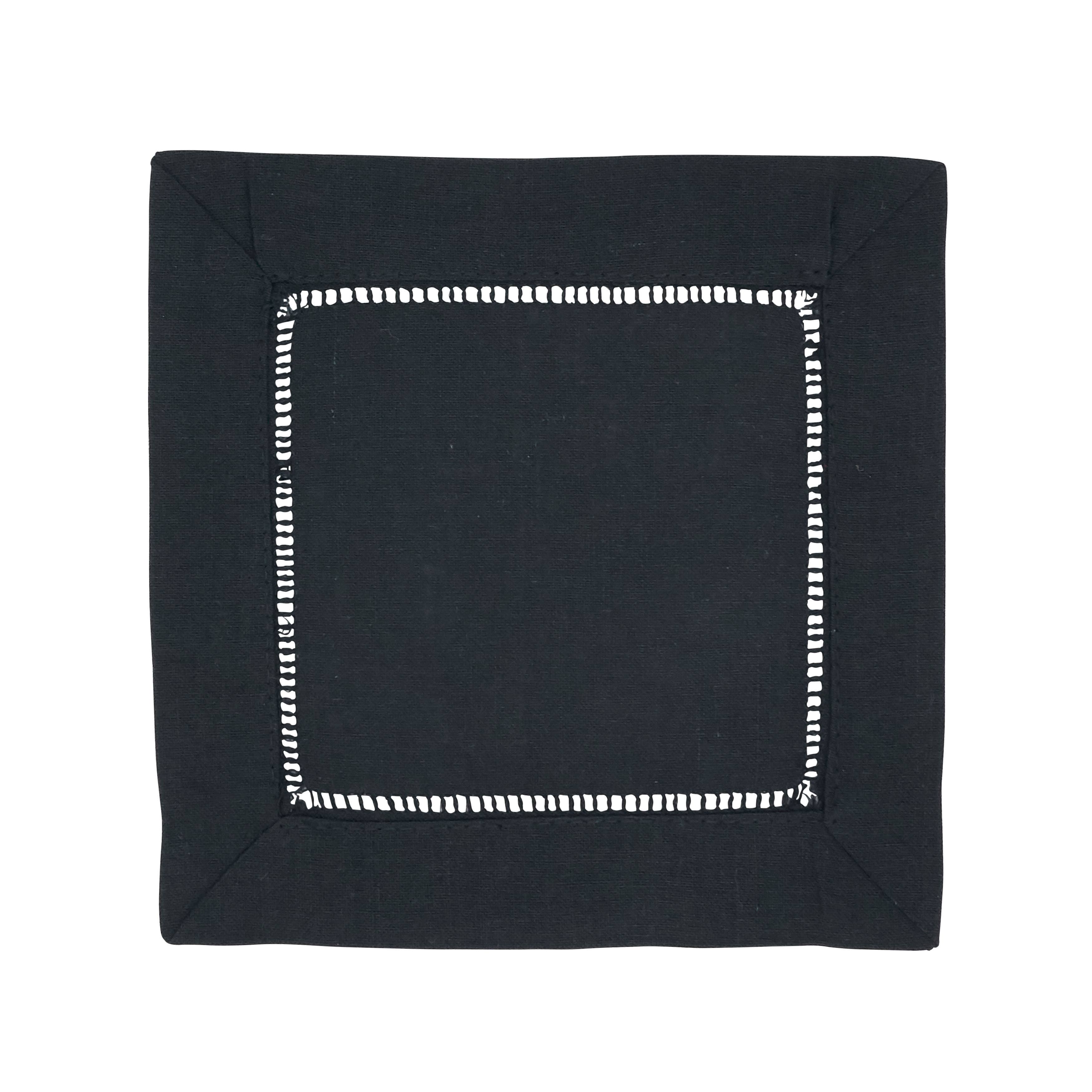Black Hemstitched Cocktail Napkin Set of 6