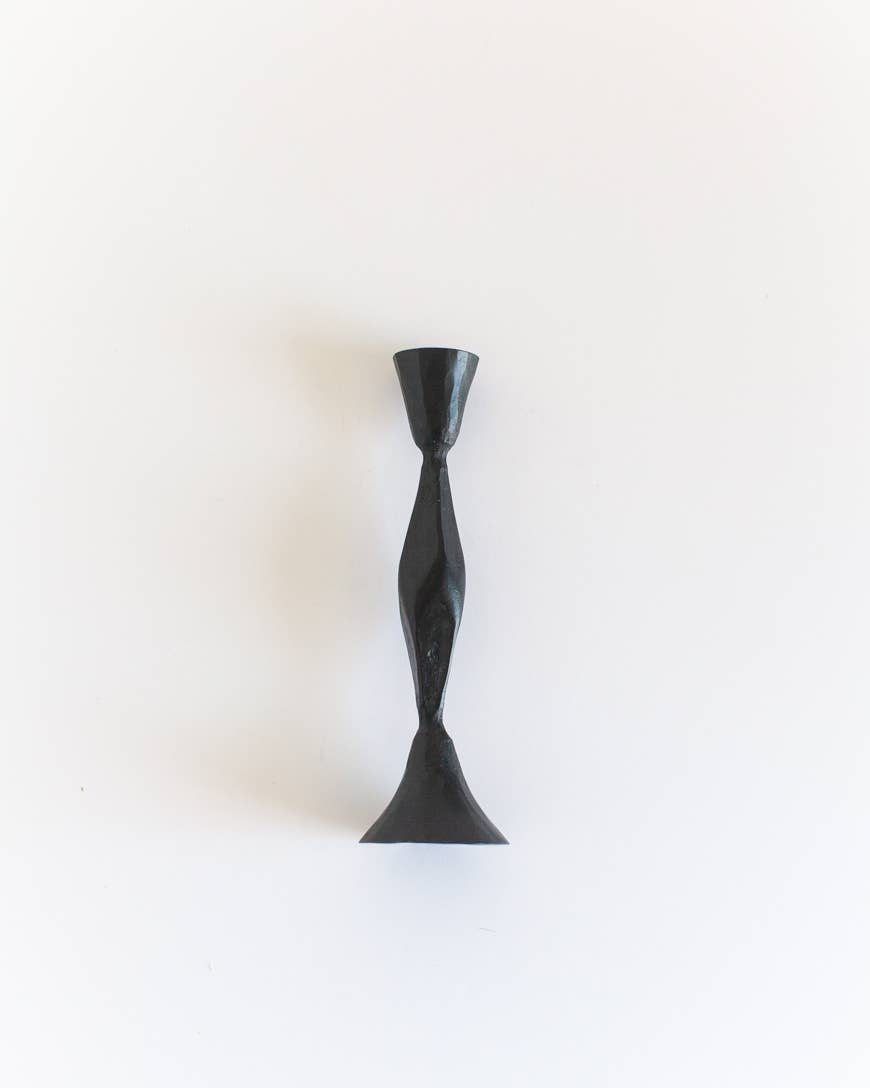 High Diamond Hand-Forged Iron Candle Stand: Brass Finish