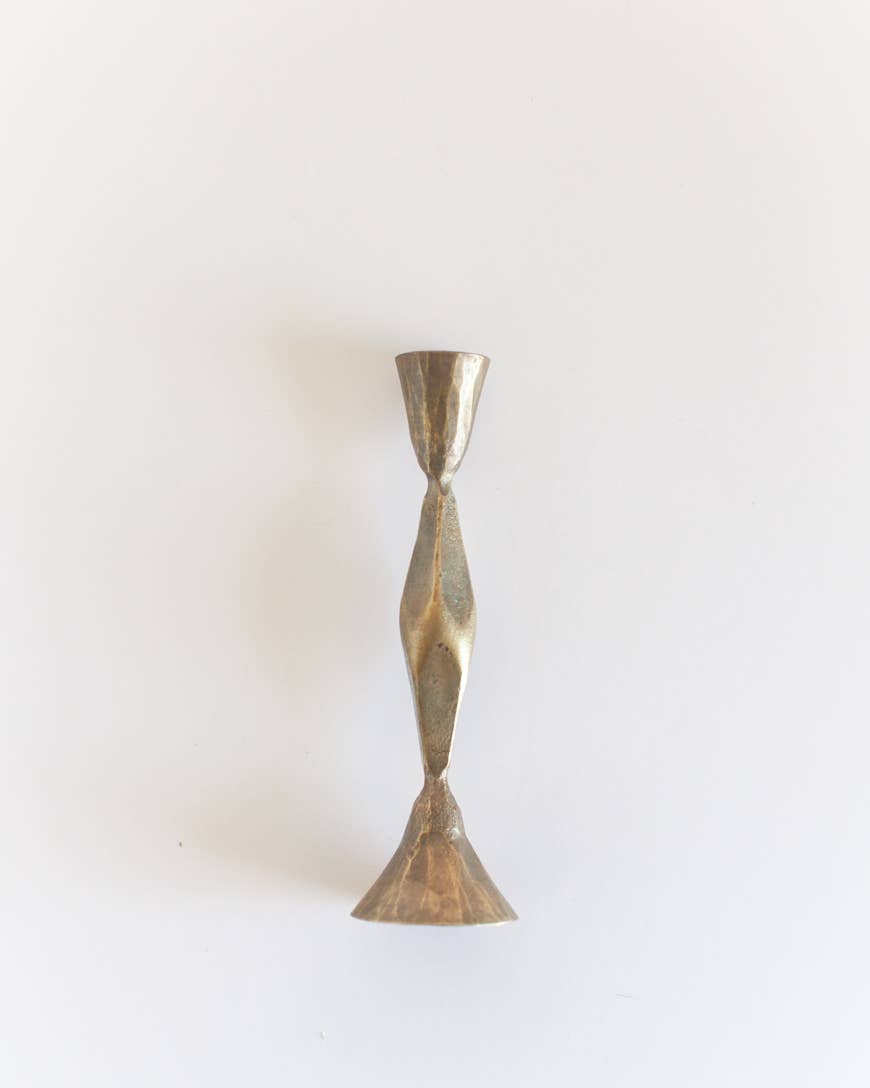 High Diamond Hand-Forged Iron Candle Stand: Brass Finish