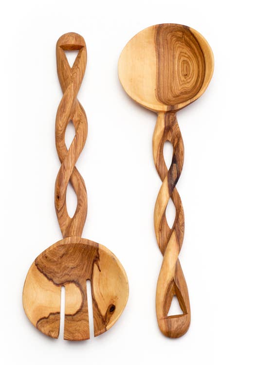 Olive Wood Spiral Salad Servers