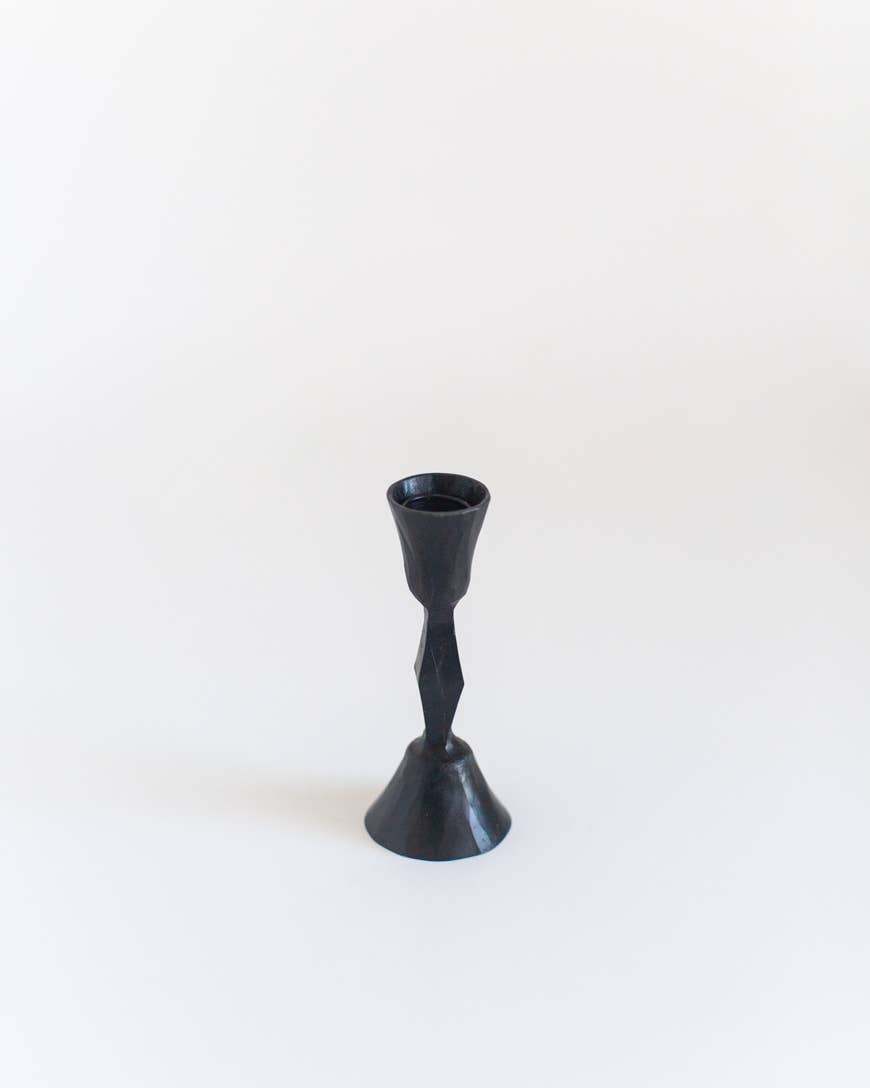 Low Diamond Hand-Forged Iron Candle Stand: Brass Finish