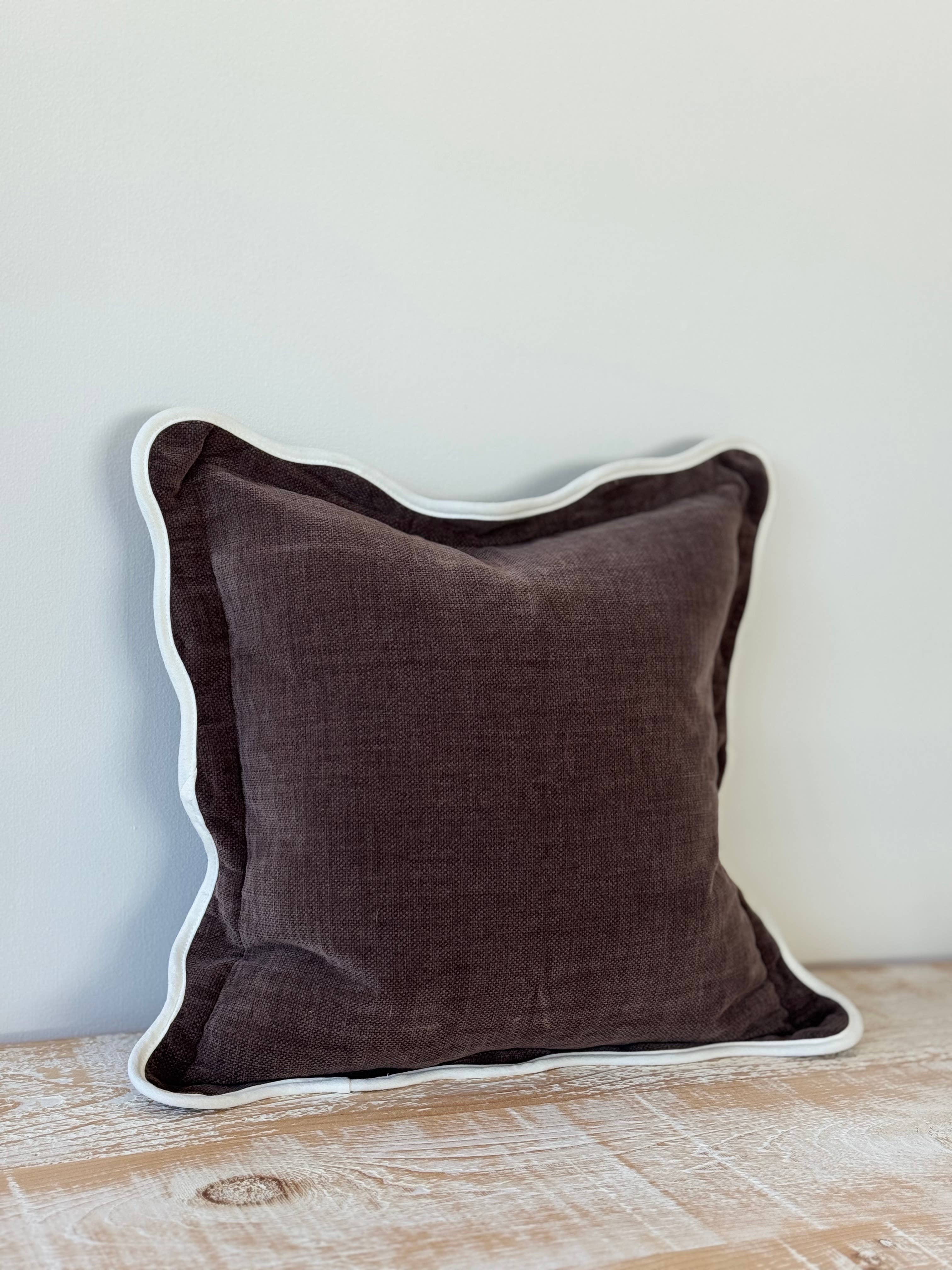 Brown Scalloped Edge Pillow Cover - 18x18