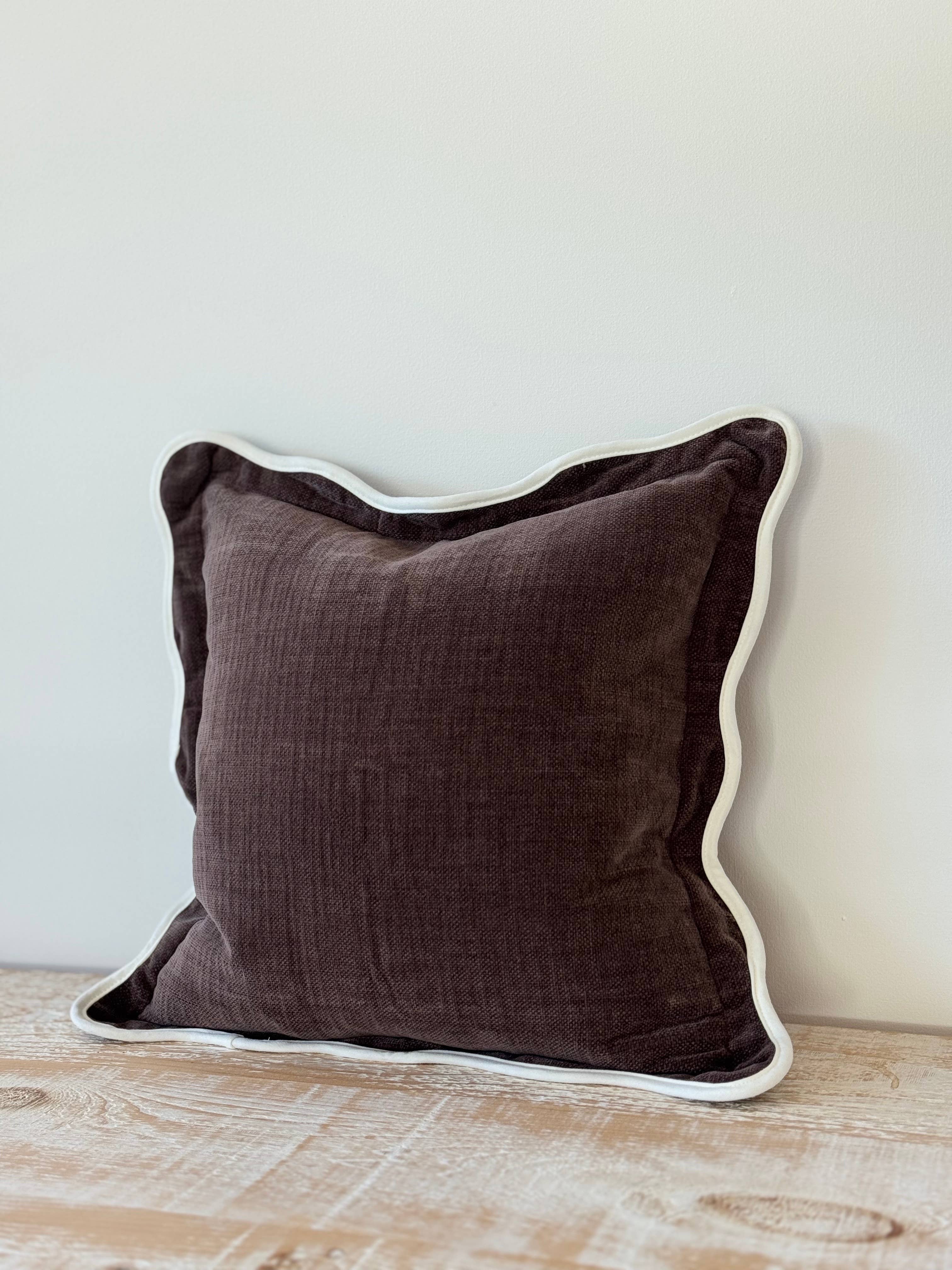Brown Scalloped Edge Pillow Cover - 18x18