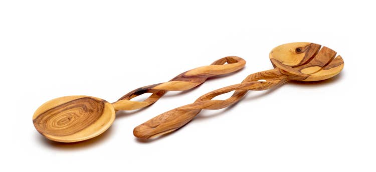 Olive Wood Spiral Salad Servers