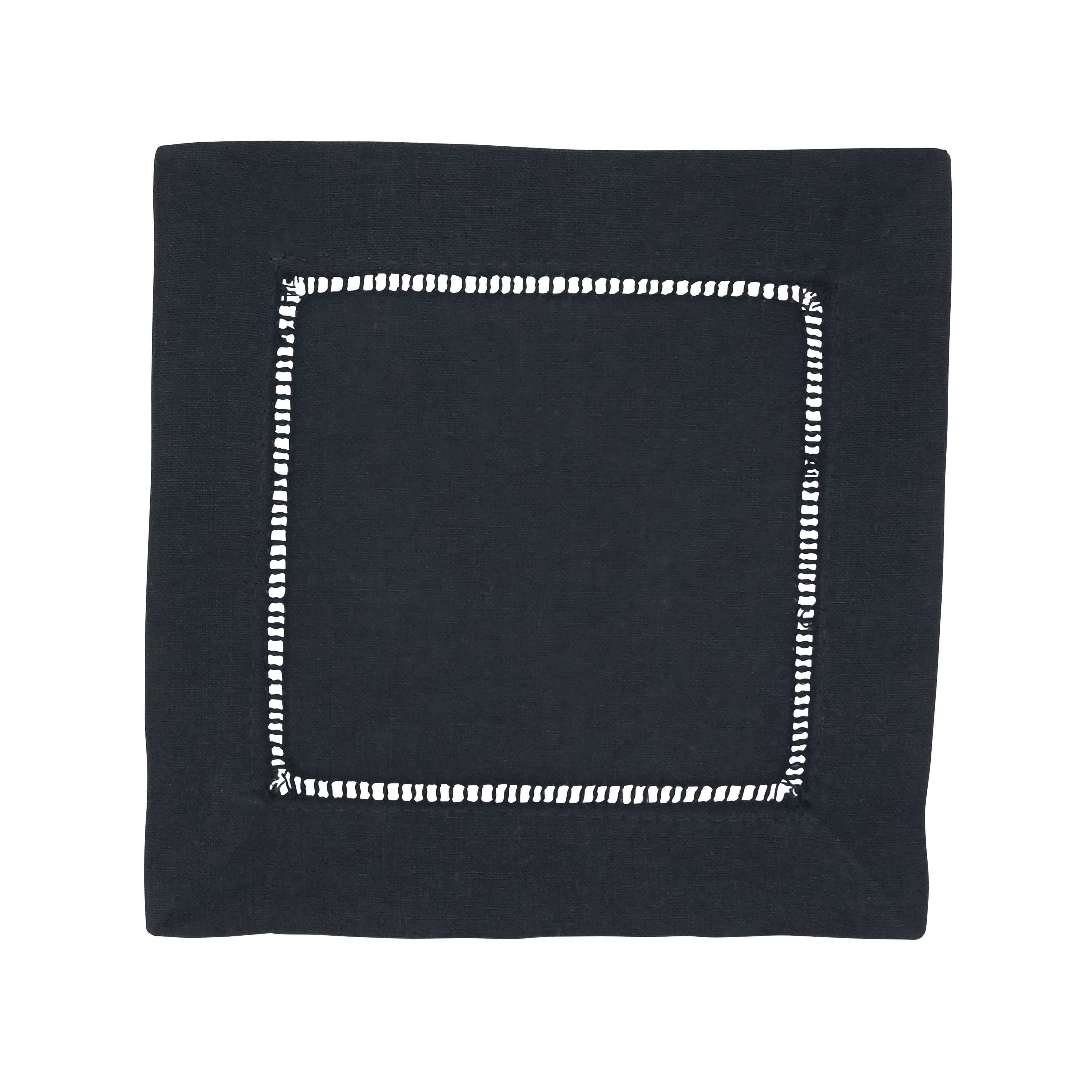 Black Hemstitched Cocktail Napkin Set of 6