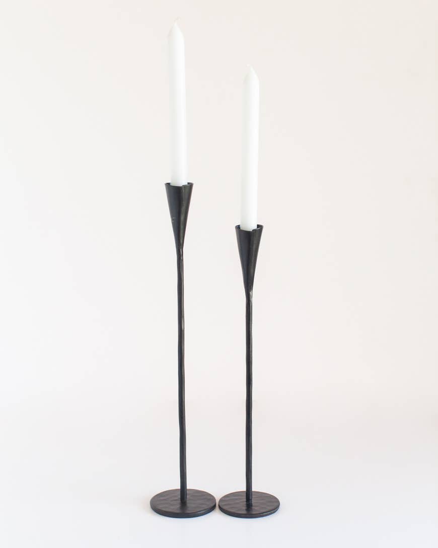 Set of 2 Candle Holder Foraged Iron - Black